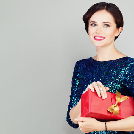 Fashion Model Woman with Gift Boxの写真素材