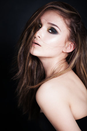 Sensual Woman. Windy Hair. Fashion Makeupの写真素材
