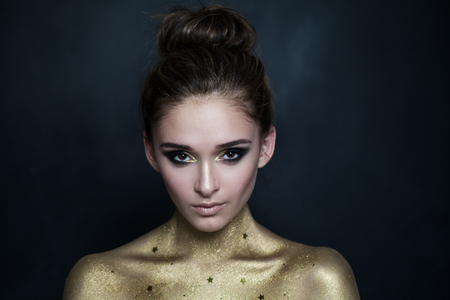 Portrait of a Fashionable Brunette Womanの写真素材