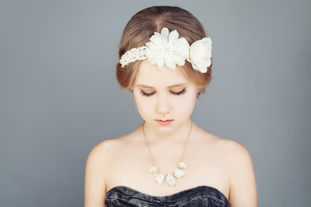 Cute Girl with Boho Chic Hairstyle  Dress and Bohemian Boho Chic Hairstyleの写真素材