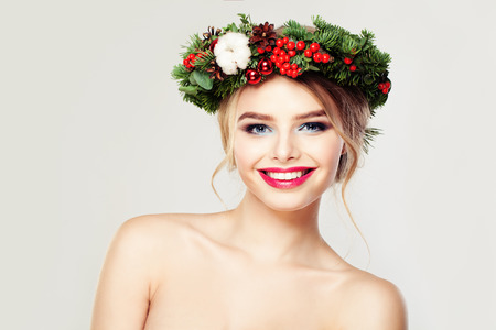 Beautiful Model. Cute Smile and Healthy Skinの写真素材
