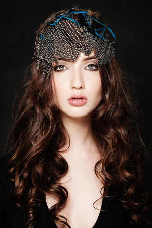 Fashion Woman. Long Curly Hairstyle and Make-upの写真素材
