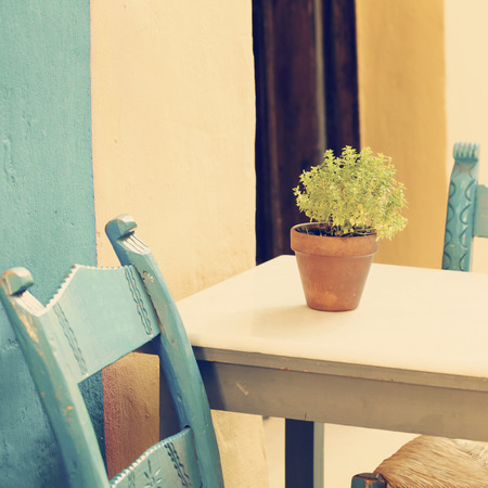 Vintage summer coffee shop in Greece Crete, Chaniaの写真素材