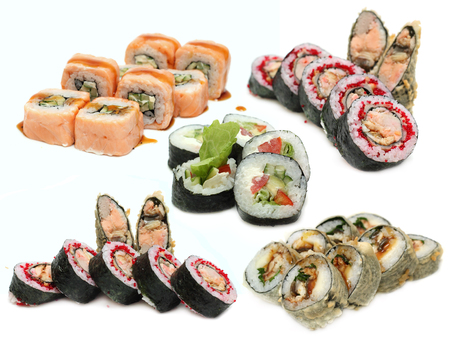 Sushi Roll set isolated, Japanese cuisineの写真素材