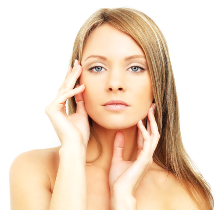 Beautiful woman, face isolated - spa skin careの写真素材