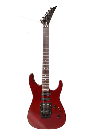 Red Electric Guitar Isolated on Whiteの写真素材