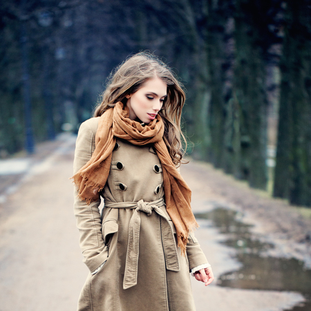 Fashion Portrait of Perfect Woman Outdoorsの写真素材
