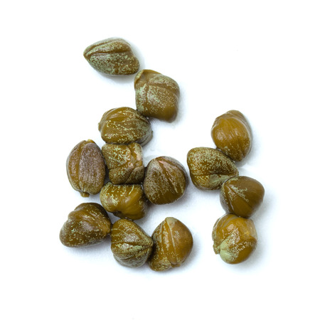 Caper on white background, macroの写真素材