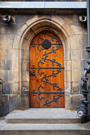Architectural detail, medieval door closeup. Abstract element of Prague architecture, Czech Republicの写真素材