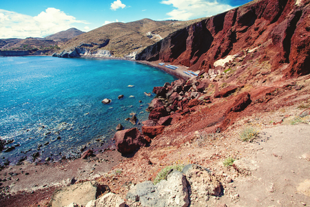 Famous Red Beach of the Aegean Sea on Santorini, Greeceの写真素材