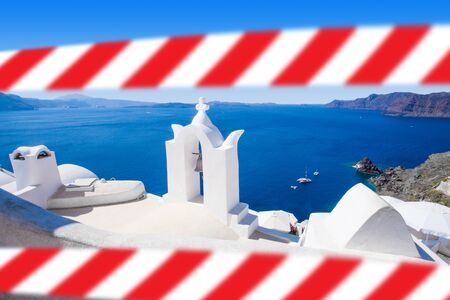 Closed Greece coastline with warning tapeの写真素材