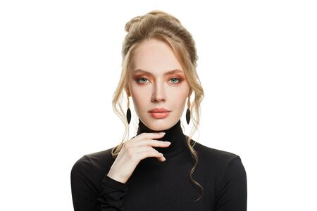 Elegant blonde woman Isolated on whiteの写真素材