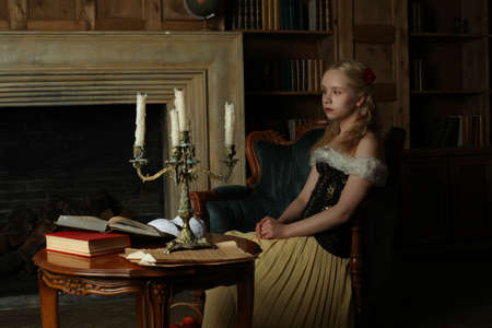 Beautiful young woman retro style portraitの写真素材