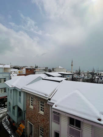 View of snowy roofs, Fatih, Istanbul, Turkeyの写真素材