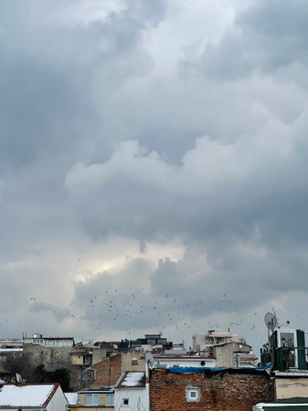 View on old Istanbul buildings with cloudy backgroundの写真素材