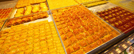 Exotic oriental sweets in Istanbul, Turkeyの写真素材