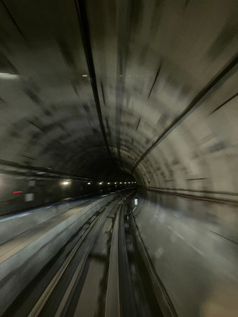 Blurred subway tunnel in Istanbul, Turkeyの写真素材