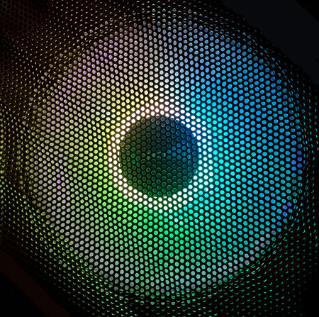 Computer cooler, fan, cpu with neon rgb lightの写真素材