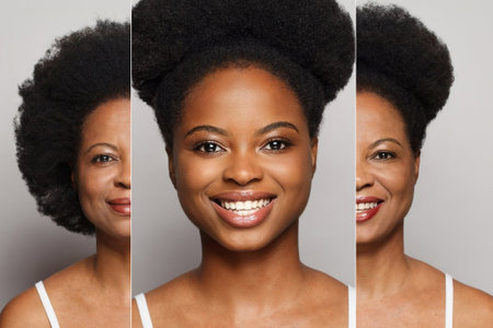 Beautiful women. Beauty treatment and lifting, before and after conceptの写真素材