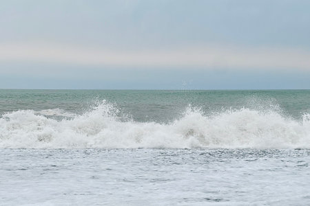 Beautiful sea wave and morning sky, natural landscape backgroundの写真素材