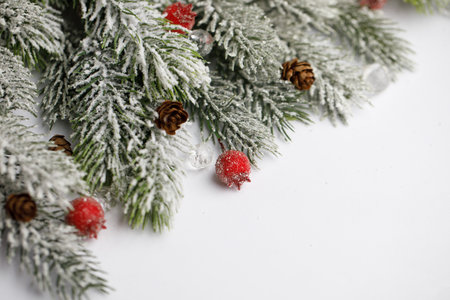 Merry Christmas and Happy New Year card. Christmas decoration on white background.の写真素材