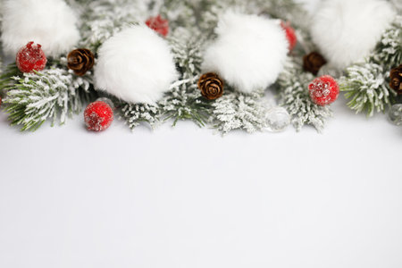 Christmas background. Winter decoration border on whiteの写真素材