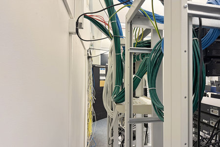 Fiber optic and hub in server room, computer technologyの写真素材
