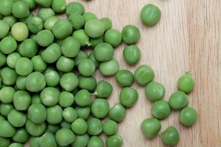 Top view of green peas, organic food backgroundの写真素材