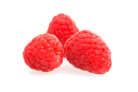 Red raspberry on white backgroundの写真素材