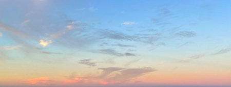 Idyllic sky with cloud and sun light. Nature background, skyline landscapeの写真素材