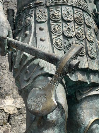 Colchian Bronze Ax from Caucasus close-upの写真素材