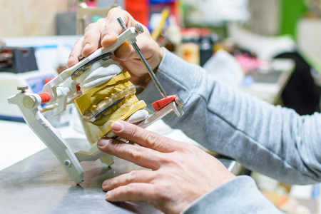 Working in a dental prothesis in a lab