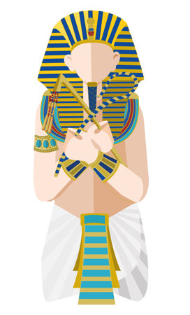 Egyptian pharaoh Tutankhamun with royal signs of authority. Vector illustration in flat styleのイラスト素材