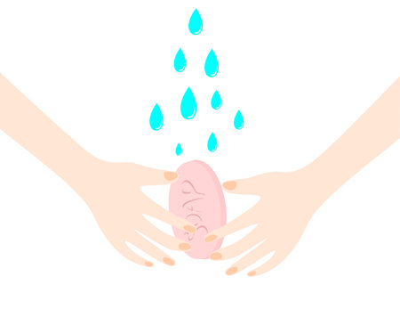 Washing hands with soap and water. Vector illustration in flat styleのイラスト素材