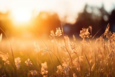 Grass flower in the meadow at sunset. nature background.の素材