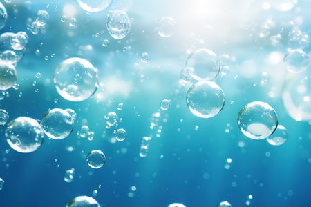Bubbles under water surface. Underwater background with air bubblesの素材