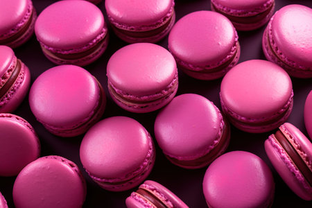Pink macaroons on a black background. close-up.の素材