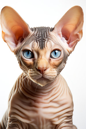 Portrait of a sphynx cat with blue eyes on white backgroundの素材