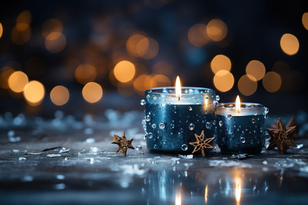 Burning candles with bokeh background. Christmas and New Year conceptの素材