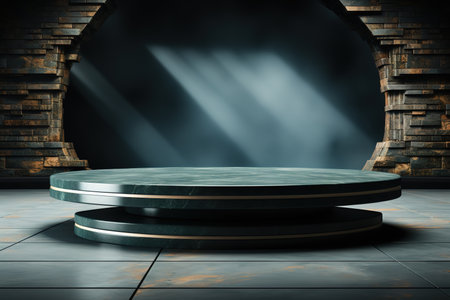 Podium on the floor in the dark roomの素材