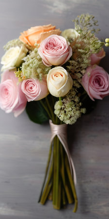 Beautiful bouquet of different flowers on wooden table, closeupの素材