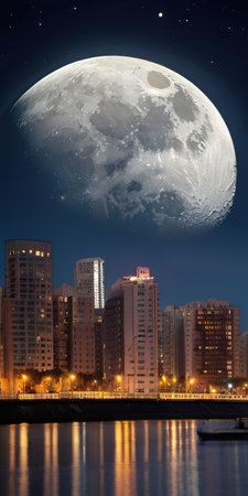 Full moon over the city at nightの素材