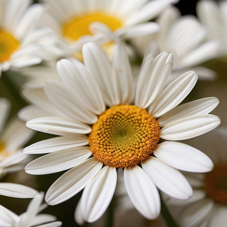 Beautiful white daisies in a bouquet close-upの素材