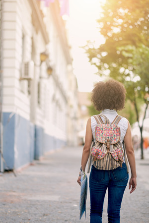 Mixed race tourist exploring new cityの写真素材