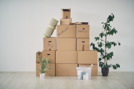 Piled up boxes in new apartment