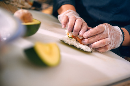 Chef making sushiの写真素材