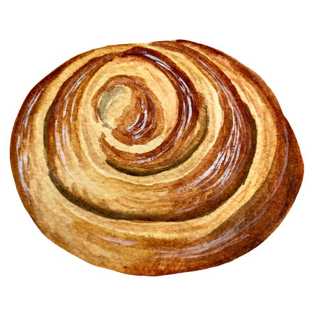 swirled bun. watercolor bakery illustration.の写真素材