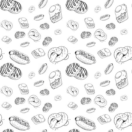 Seamless pattern with hand drawn doodle bakery products. vector illustration.の写真素材