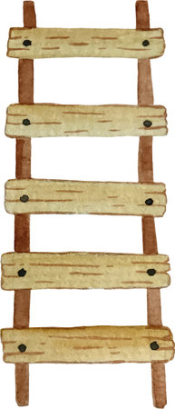 Watercolor illustration of a wooden ladder isolated on a white background.のイラスト素材