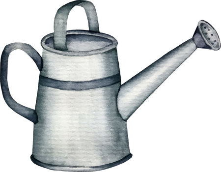 Watercolor drawing of a garden watering can on a white background.のイラスト素材